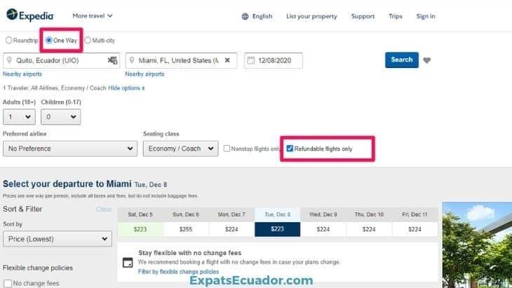 Expedia Refundable Flights Ecuador